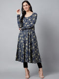 Aks Floral Printed Pure Cotton Anarkali Kurta | Grocsy