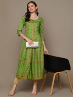 HERE&NOW Green & Maroon Ethnic Motifs Printed A-Line Kurta | Grocsy