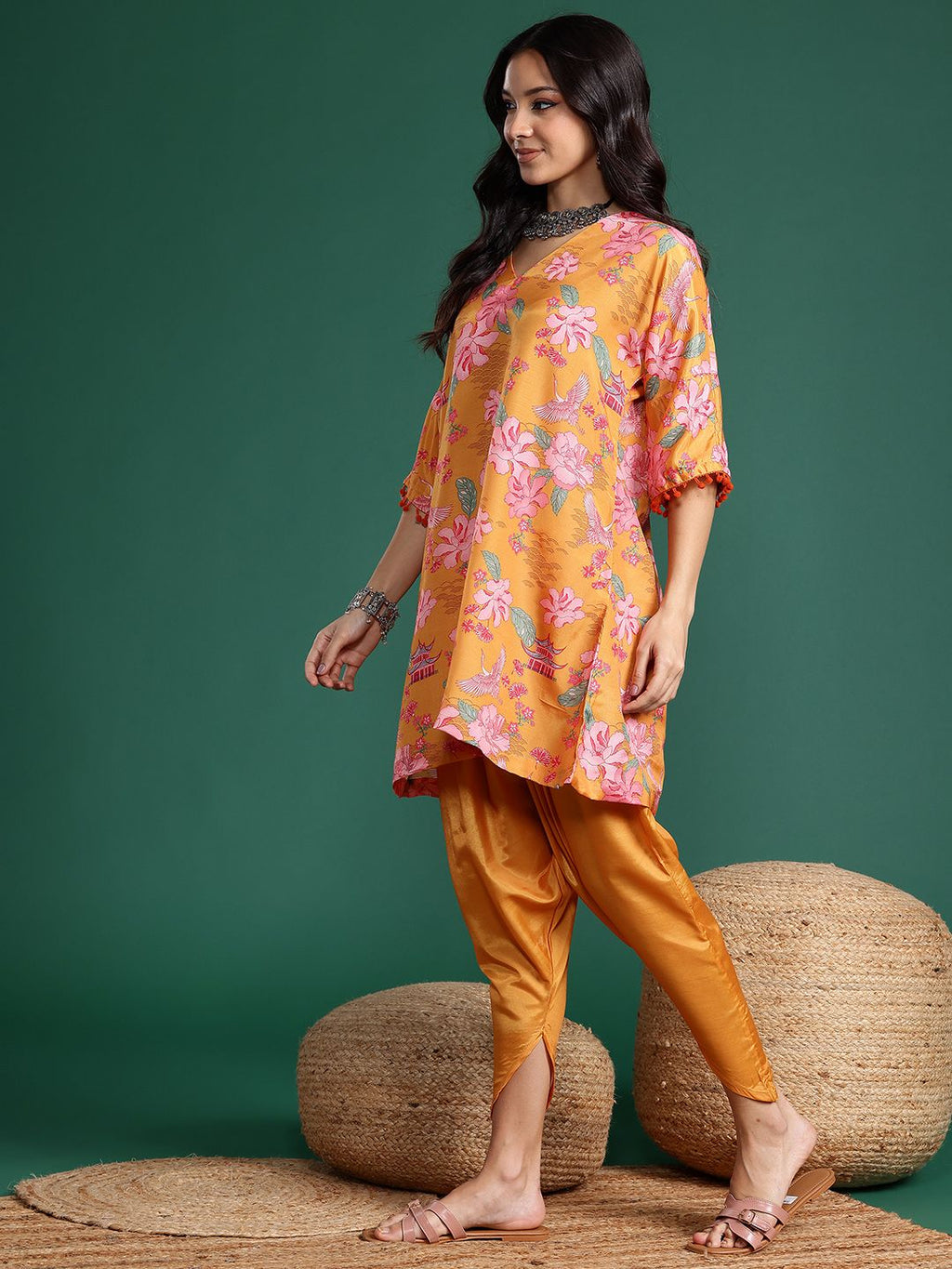 Sangria Floral Print Kurta with Dhoti Pants | Grocsy