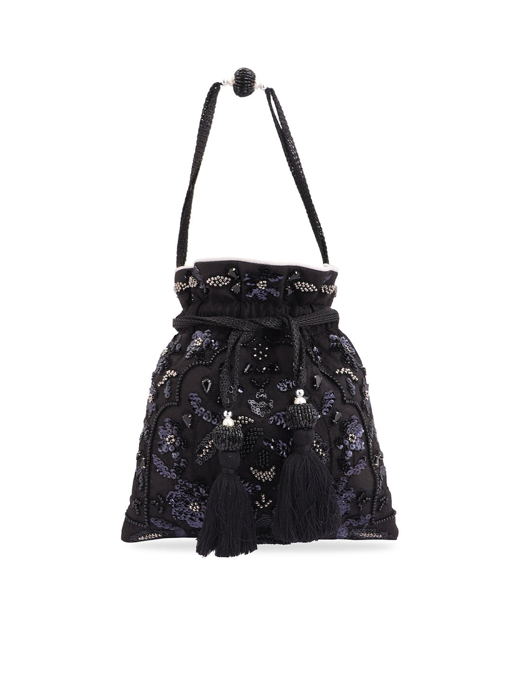 Masq Black & White Embroidered Potli Clutch | Grocsy
