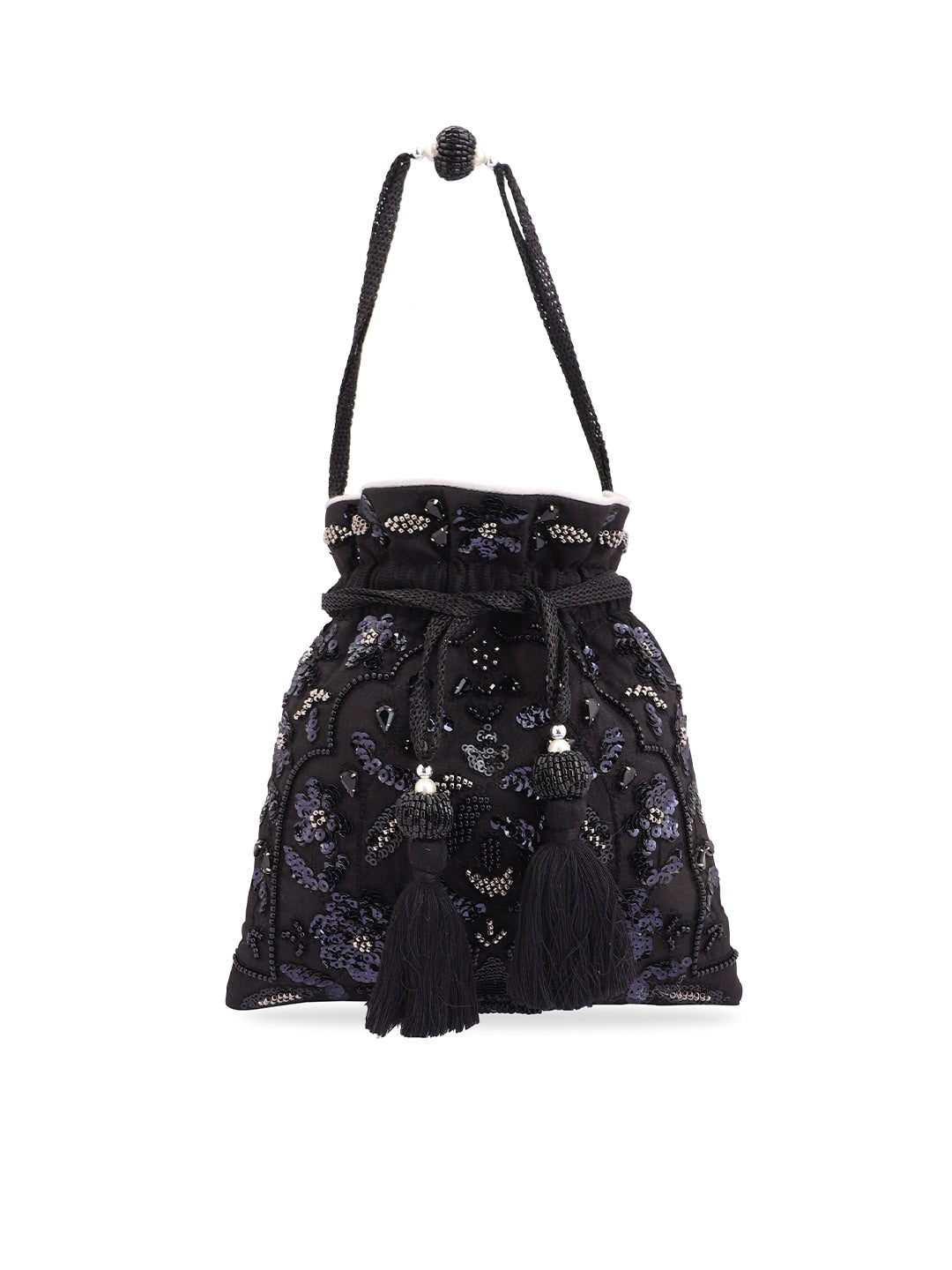 Masq Black & White Embroidered Potli Clutch | Grocsy