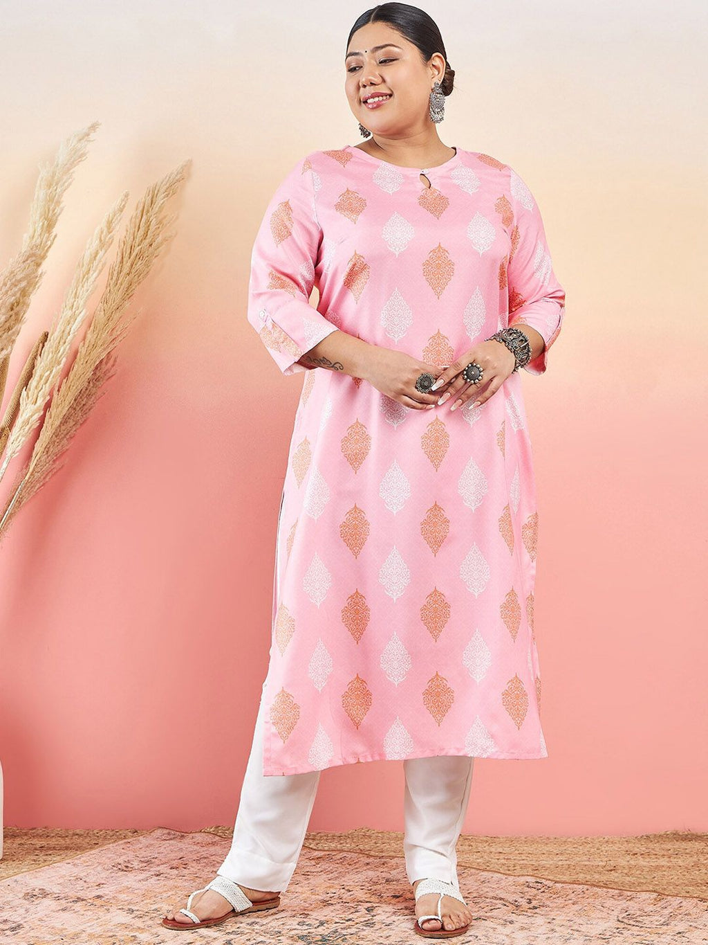 Sztori Ethnic Motifs Printed Keyhole Neck Straight Kurta With Trouser | Grocsy