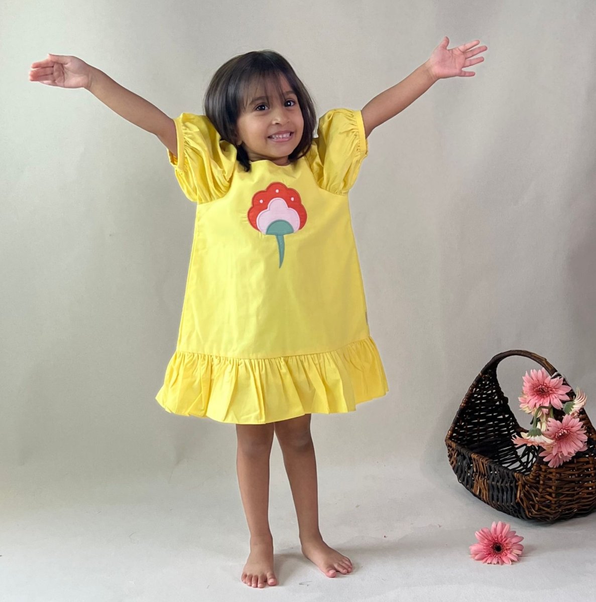 ArthLife Yellow Flower Patch Casual Dress | Grocsy