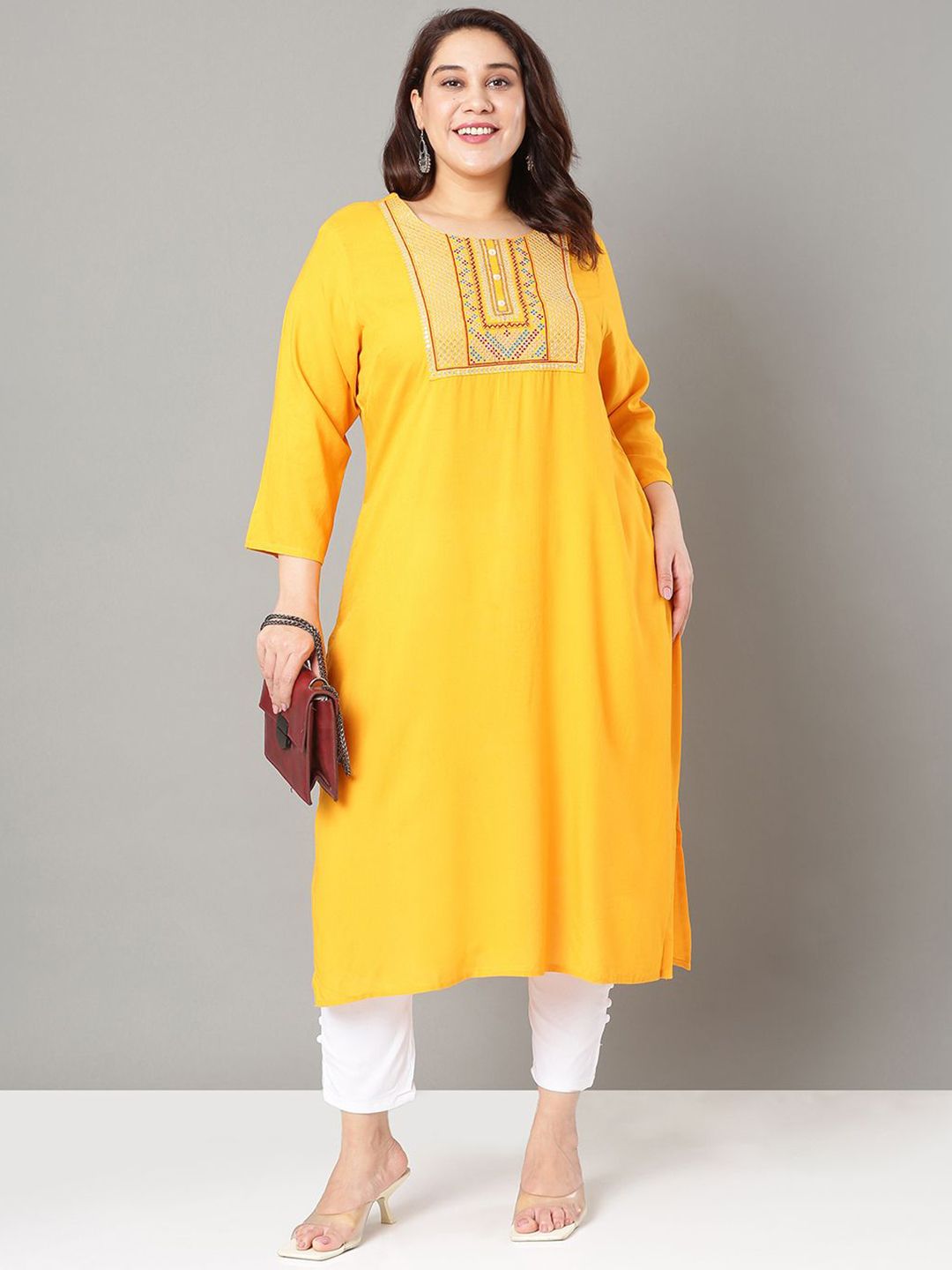 Sztori Floral Embroidered Yoke Design Sequined Straight Kurta | Grocsy