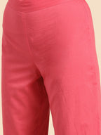 Sangria V-Neck Lace Detail Kurta with Trousers | Grocsy