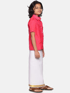 Sethukrishna Boys Rose & White Shirt with Dhoti | Grocsy