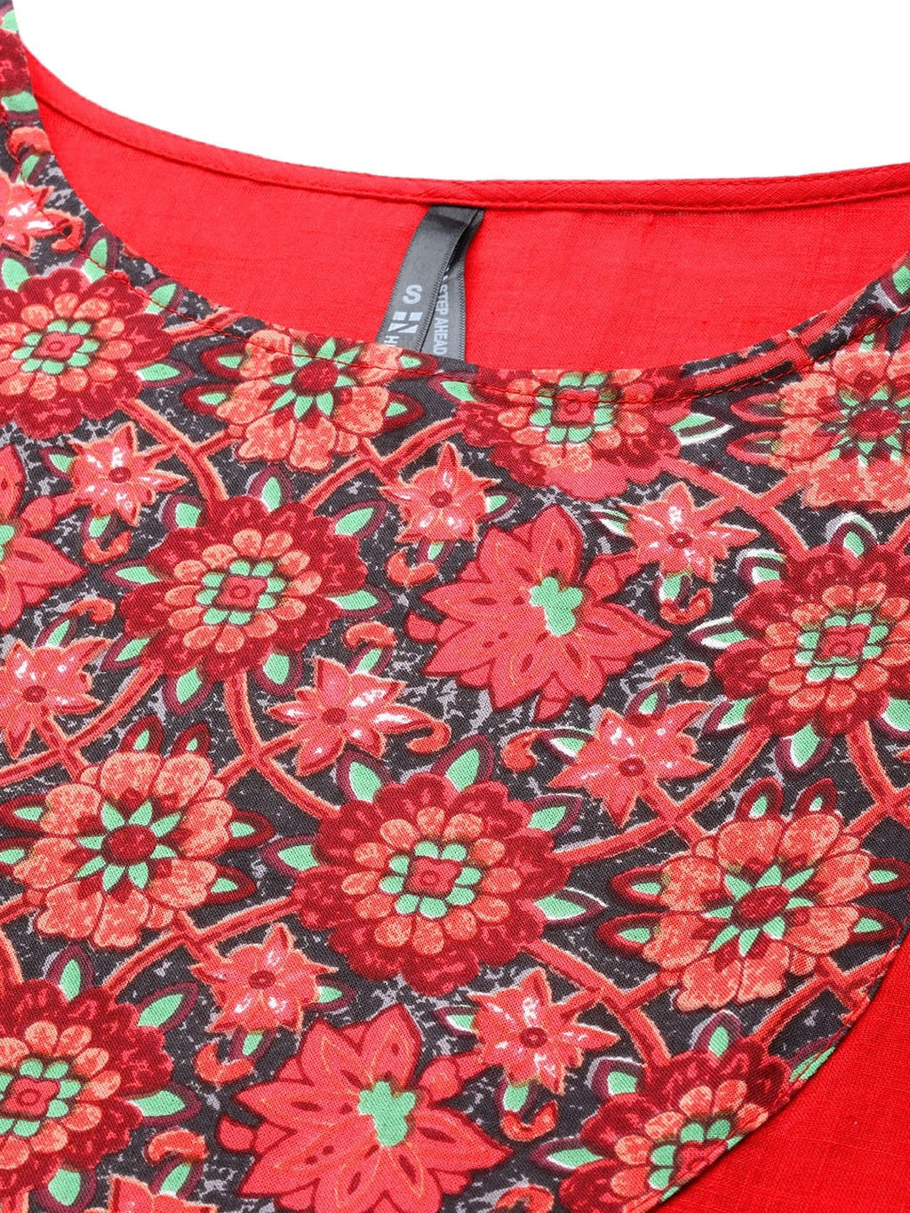 HERE&NOW Women Red & Black Yoke Design Pure Cotton Kurta | Grocsy