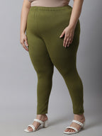 TAG 7 Women Plus Size Olive Green Solid Ankle-Length Plus Size Leggings | Grocsy