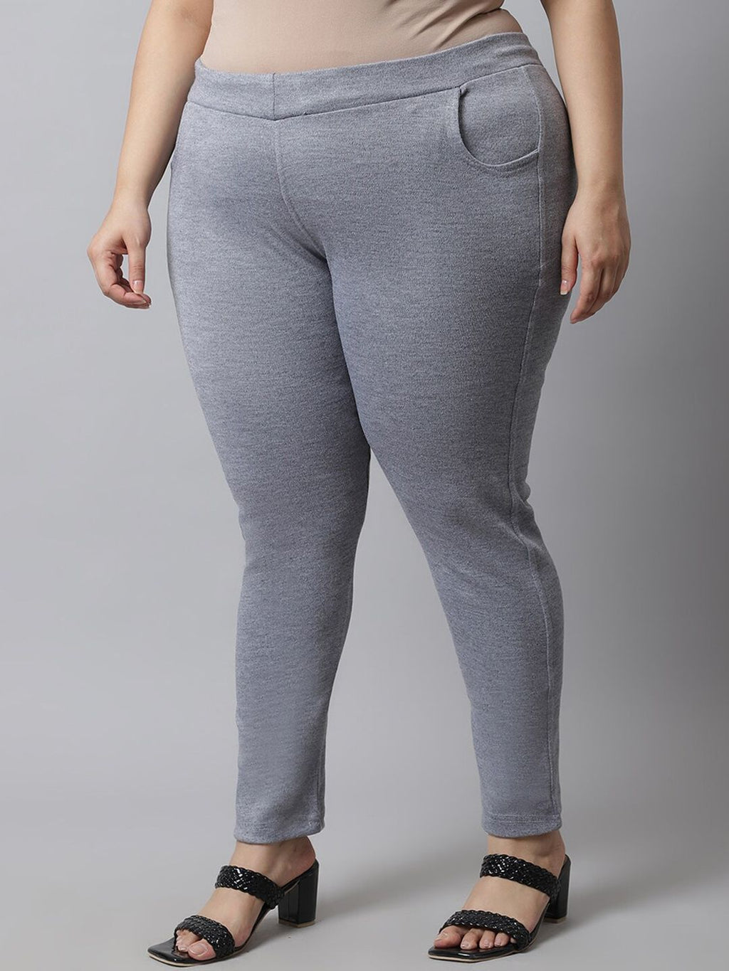 TAG 7 Women Grey Plus size Solid Ankle-Length Leggings | Grocsy