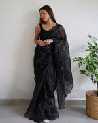 Vamsee Vika 9Mm Black Organza Saree | Grocsy
