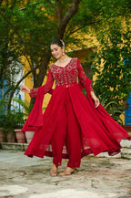 Joban Fashion Maroon Readymade Kurta Set With Sequence embroidery Work | Grocsy