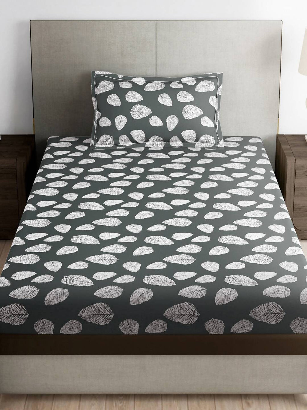 Story@home Arena Grey & White Floral Printed 180 TC Bedsheet & Pillow Covers | Grocsy
