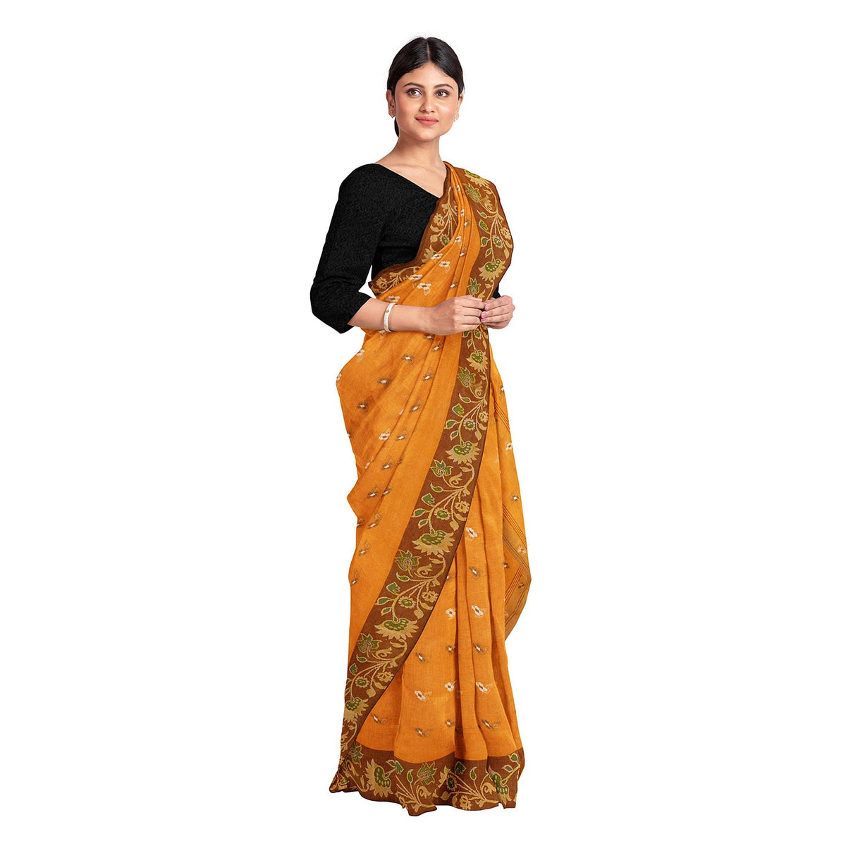 Exclusive Collection 100% Pure Cotton Musturd Tant Saree With Hand Weaving Work | Grocsy