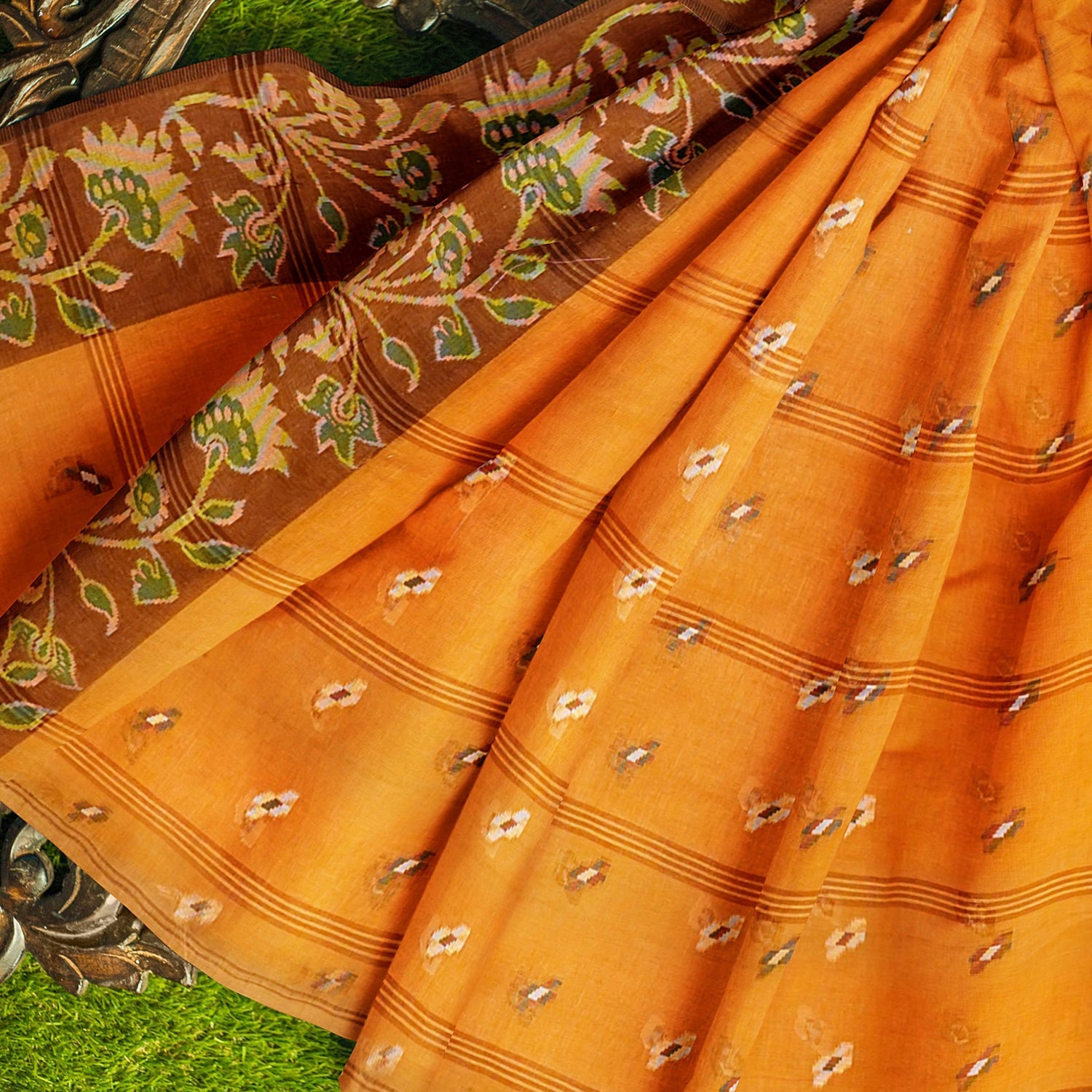 Exclusive Collection 100% Pure Cotton Musturd Tant Saree With Hand Weaving Work | Grocsy