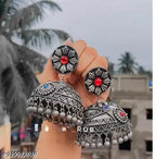 Tehzeeb Creations Women's Oxidised Bareilly Wali Jhumki With Multi Kundan | Grocsy