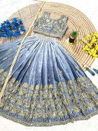 Evanik Grey Designer Sequence Embroidered Work Wedding Kids Lehenga Choli | Grocsy