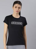 MKH Women Black Typography Printed Round Neck Dri-FIT T-shirt | Grocsy