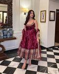 Yash Enterprise Maroon Vichitra Silk Embroidery Party Wear Uit Set | Grocsy