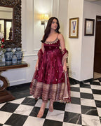 Yash Enterprise Maroon Vichitra Silk Embroidery Party Wear Uit Set | Grocsy