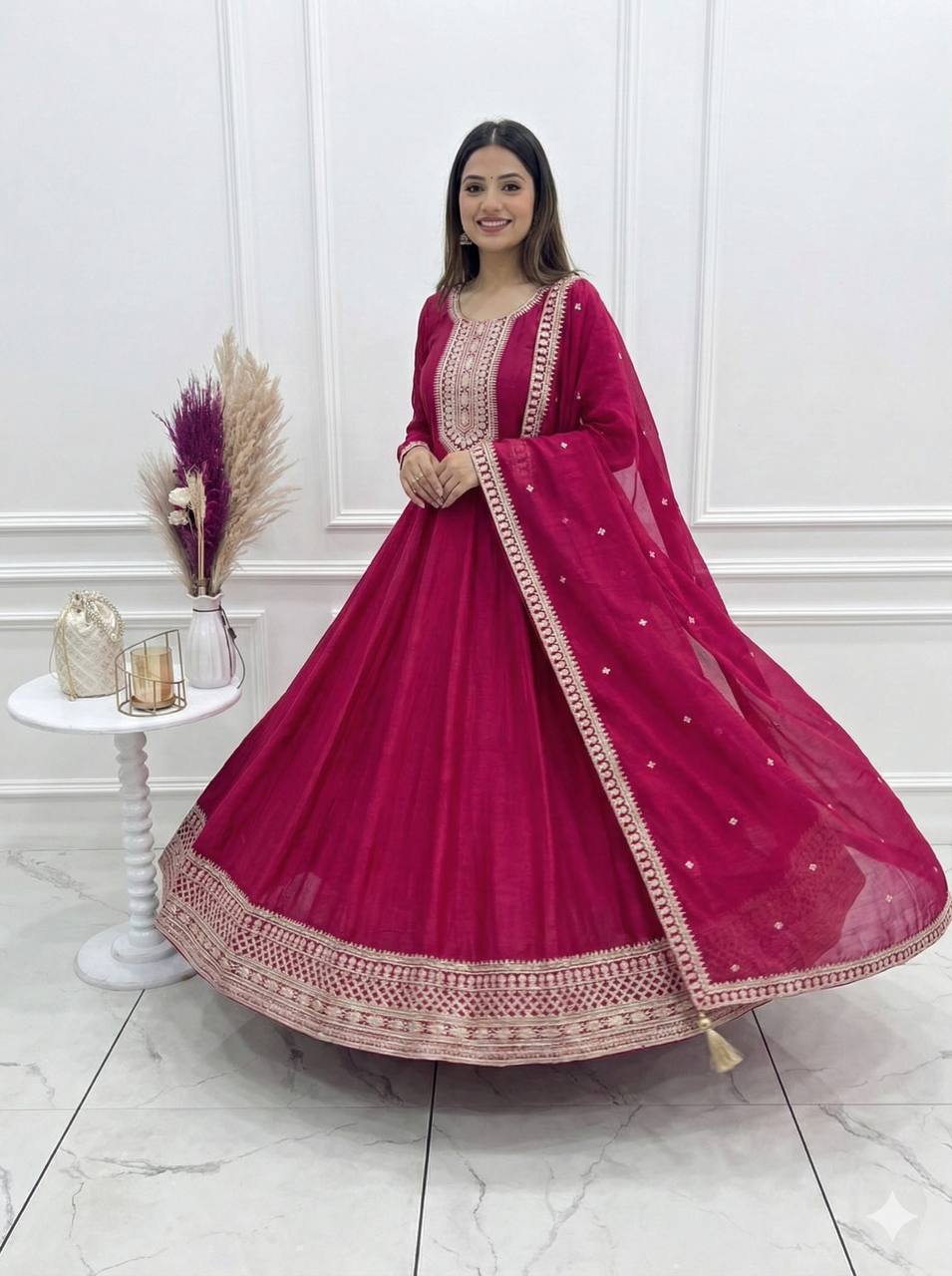Evanik Ranipink Vichitra Silk Embroidered Sequence Work Wedding Gown Collection | Grocsy
