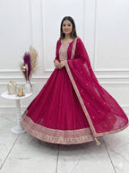 Evanik Ranipink Vichitra Silk Embroidered Sequence Work Wedding Gown Collection | Grocsy