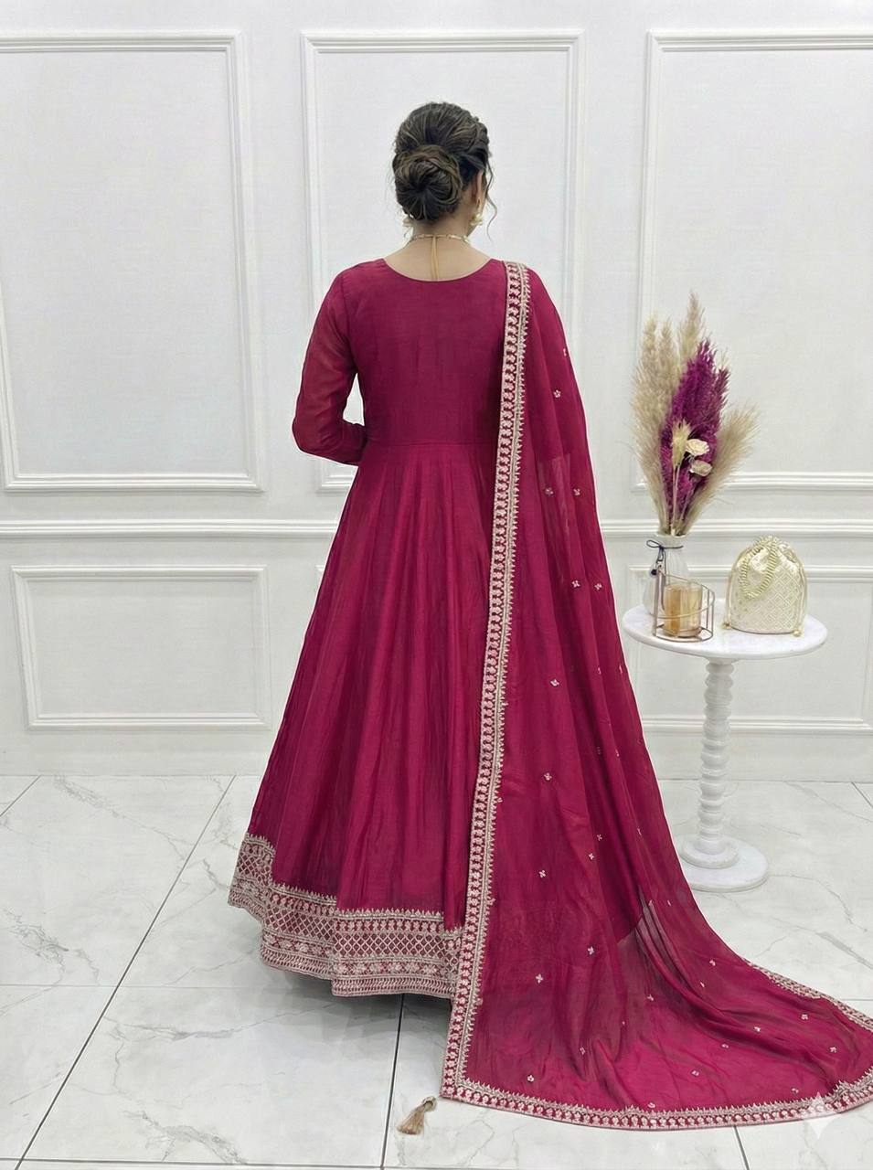 Evanik Ranipink Vichitra Silk Embroidered Sequence Work Wedding Gown Collection | Grocsy