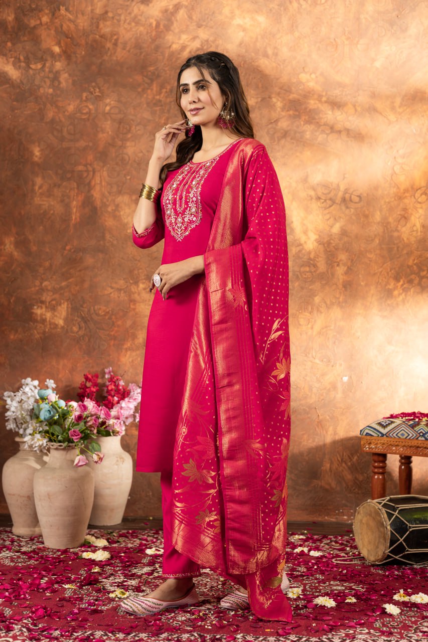 Pramukh Fab Pink Color Marina Silk Kurta Set | Grocsy