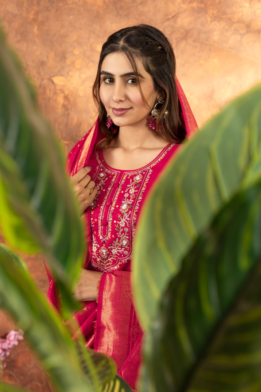 Pramukh Fab Pink Color Marina Silk Kurta Set | Grocsy