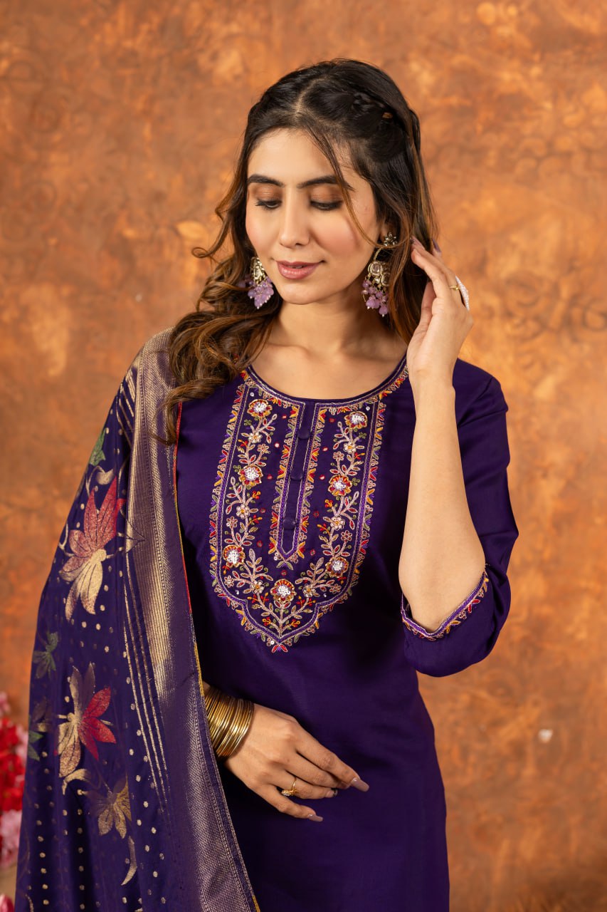 Pramukh Fab Purple Color Marina Silk Kurta Set | Grocsy