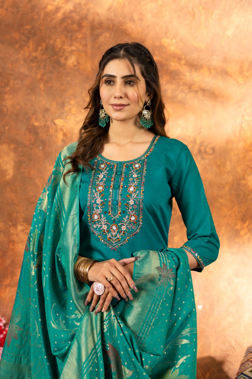 Pramukh Fab Sea Green Color Marina Silk Kurta Set | Grocsy