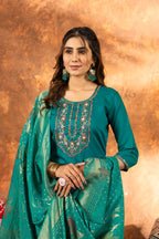 Pramukh Fab Sea Green Color Marina Silk Kurta Set | Grocsy