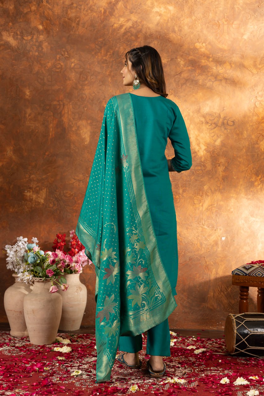 Pramukh Fab Sea Green Color Marina Silk Kurta Set | Grocsy