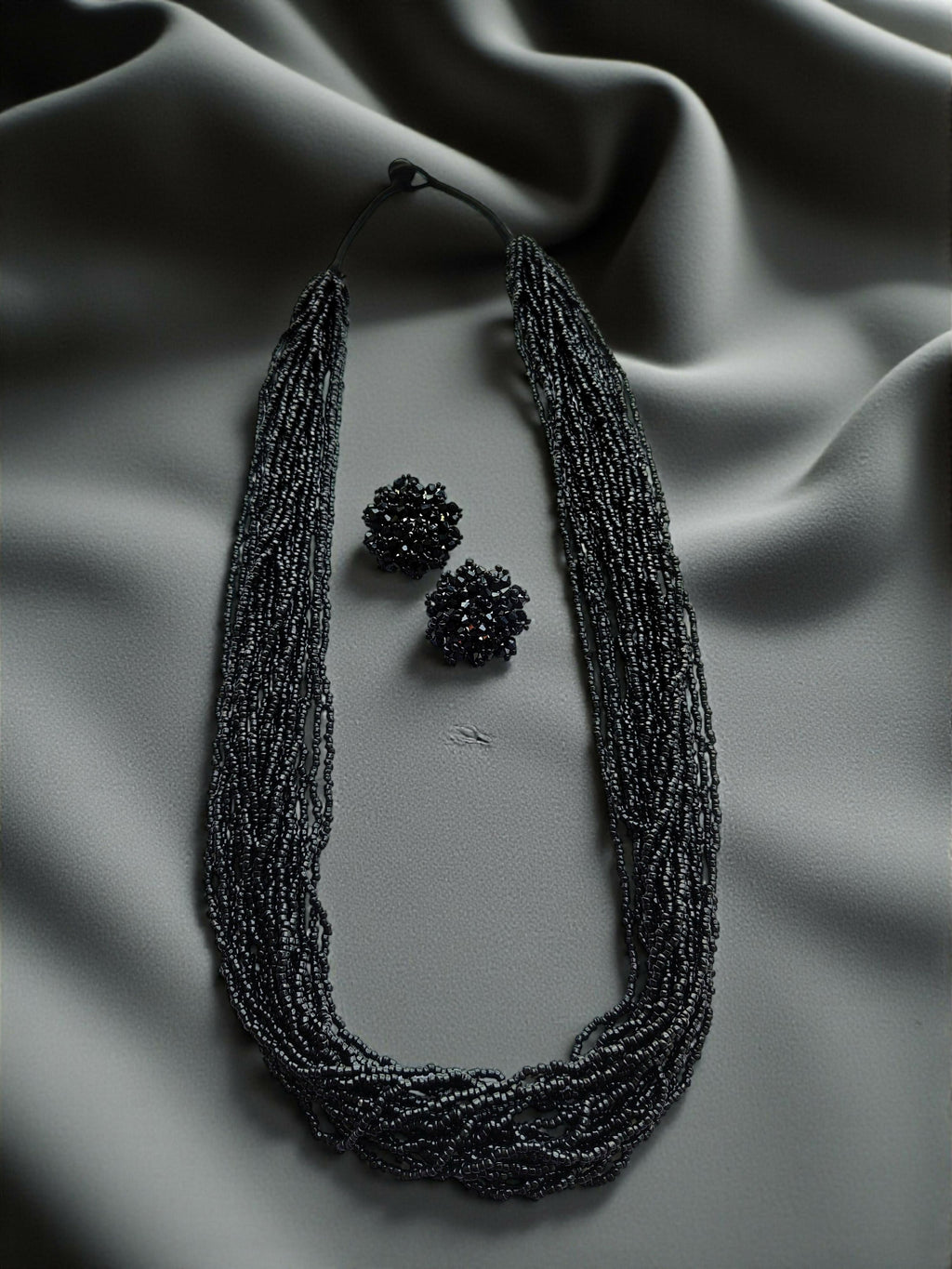 Inhanns Rangsaaz 20-Layer Luxe Long Beaded Necklace (With Optional Statement Earrings) - Black With Earring Long 20 Layer | Grocsy