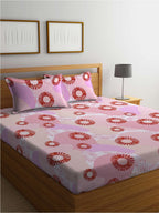 BOMBAY DYEING Serenita Pink Printed Cotton 144 TC Queen Bedsheet with 2 Pillow Covers | Grocsy