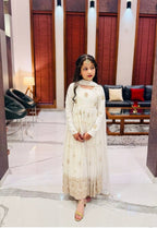 Evanik White Designer Pure Vichitra Embroidered Work Wedding Wear Kids Gown | Grocsy