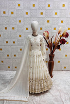 Evanik White Designer Pure Vichitra Embroidered Work Wedding Wear Kids Gown | Grocsy