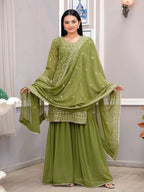 Yash Enterprise Light Green Georgette Embroidery Suit Set | Grocsy