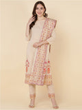 HERE&NOW Women Beige Ethnic Motifs Printed Pure Cotton Kurta with Trousers & Dupatta | Grocsy