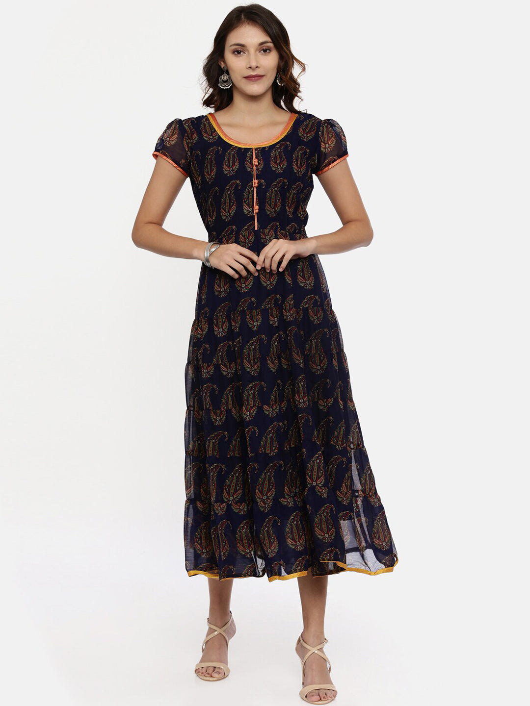 Souchii Women Navy Blue Printed Fit And Flare Dress | Grocsy