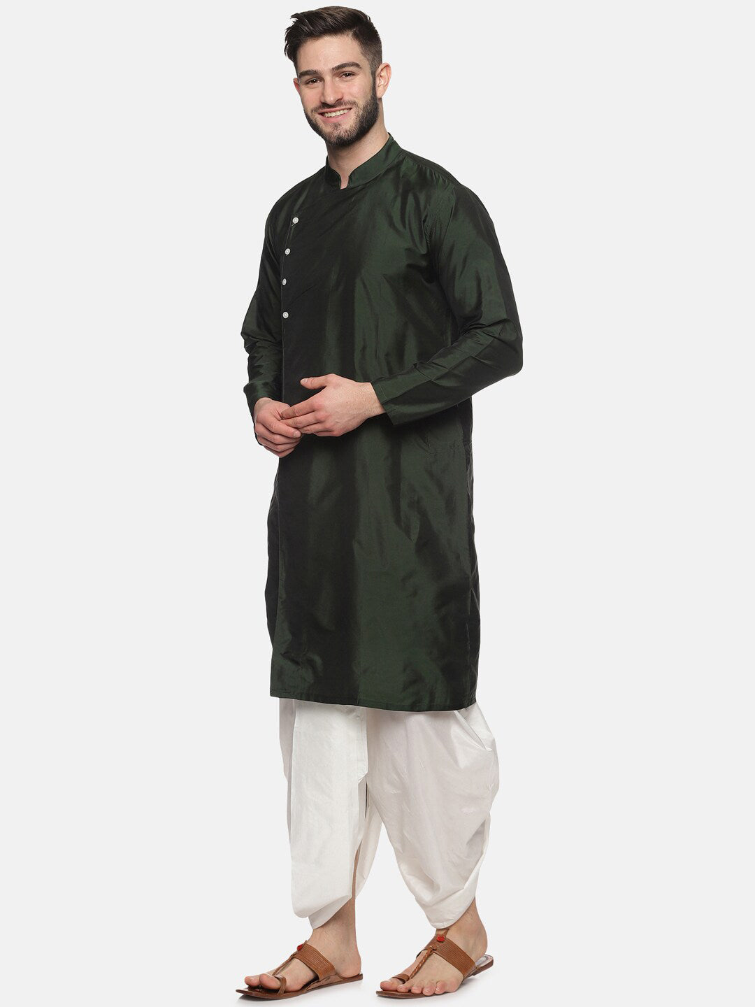 Sethukrishna Men Green Angrakha Kurta with Dhoti Pants | Grocsy