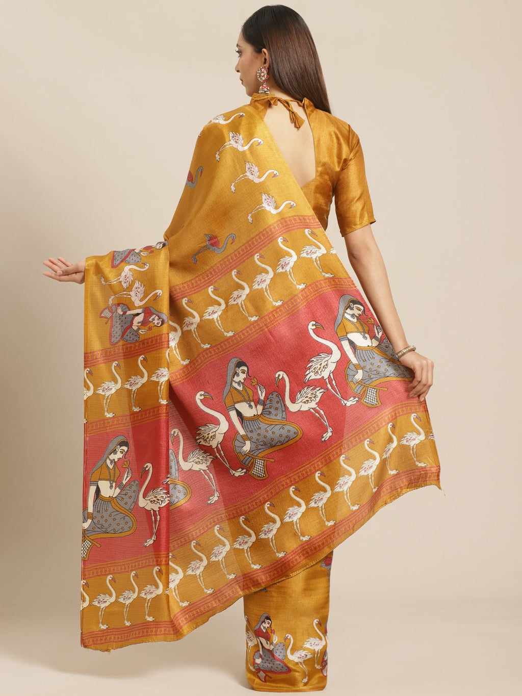 Saree Mall Brown & White Printed Saree | Grocsy