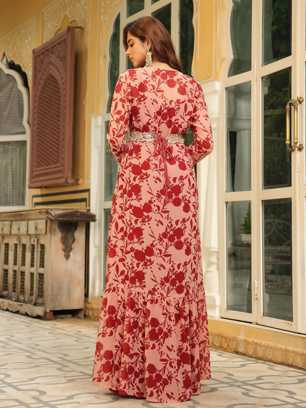 Janasya Maroon Georgette Solid Dress & Jacket | Grocsy