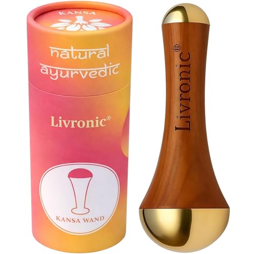Livronic Face Acupoint Kansa Wand Massager with Teak Wood Handle for Detoxification and Deep Relaxation Natural Kansa 2 in 1 Bronze | Grocsy