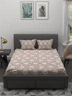 MYTRIDENT Brown White Ethnic Motifs 200 TC Cotton 1 King Bedsheet with 2 Pillow Covers | Grocsy