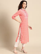 Sangria Women Pink Bandhani Printed Thread Work Pastels Kurta | Grocsy