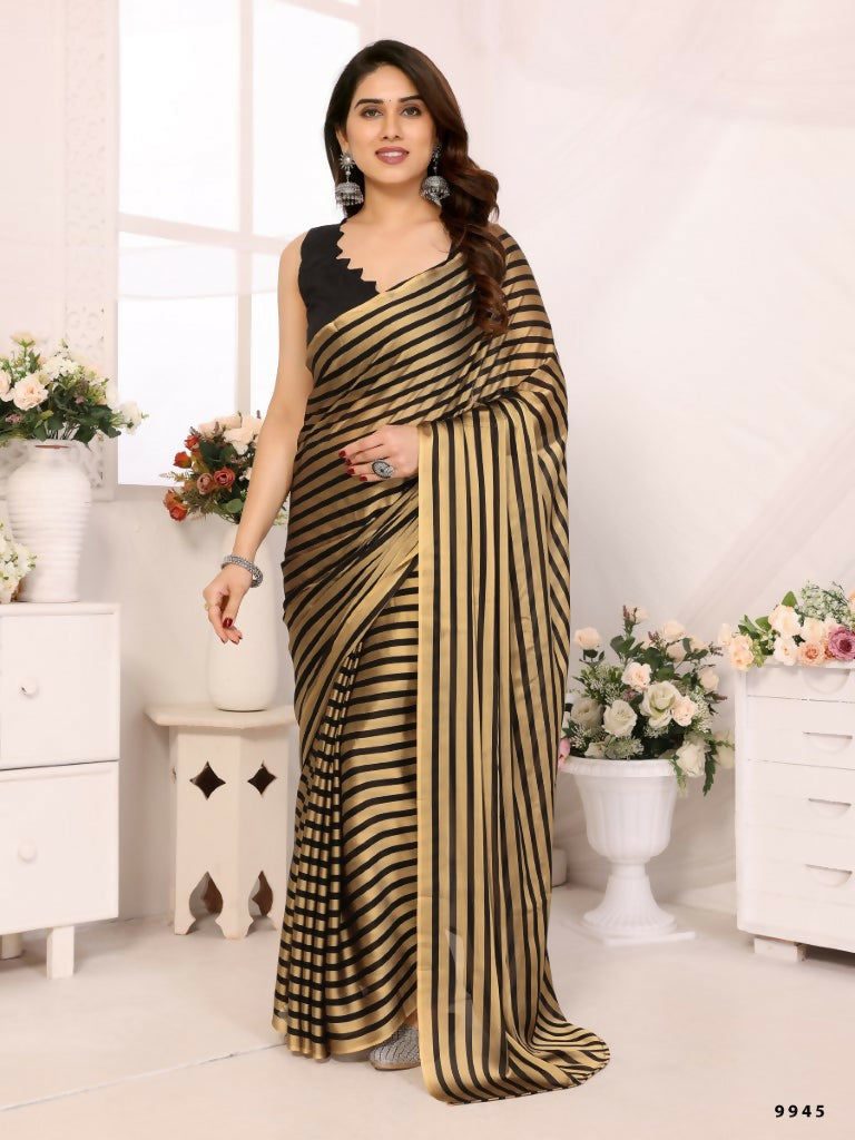 Designer Partywear Black & Silver Georgette Fancy Saree - Satrangi | Grocsy