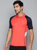 Alcis Men Red & Navy Blue Colourblocked Polo Collar Slim Fit Running T-shirt | Grocsy