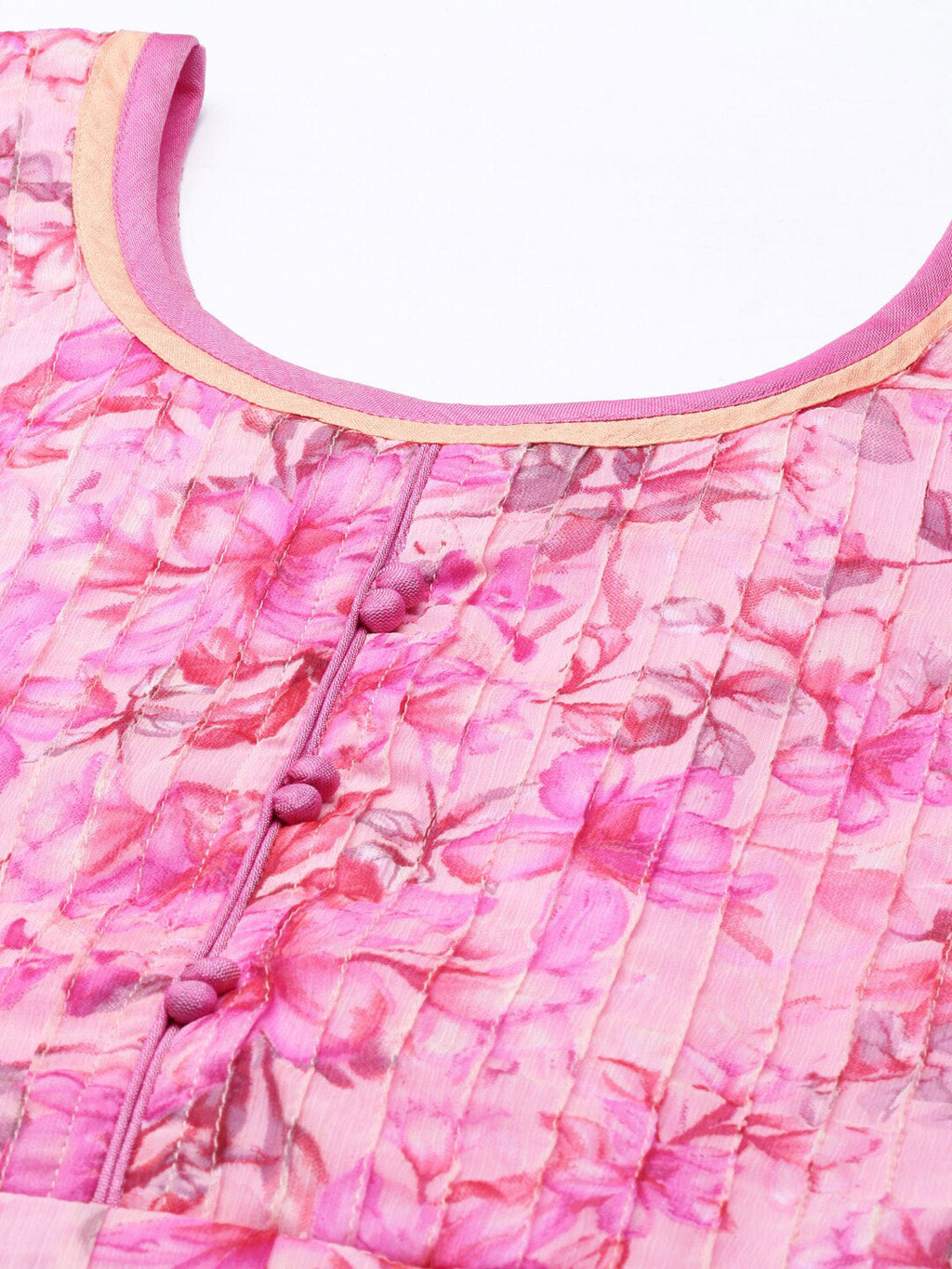Souchii Beautiful Pink & peaches n cream Floral Layered Chiffon Midi Dress | Grocsy