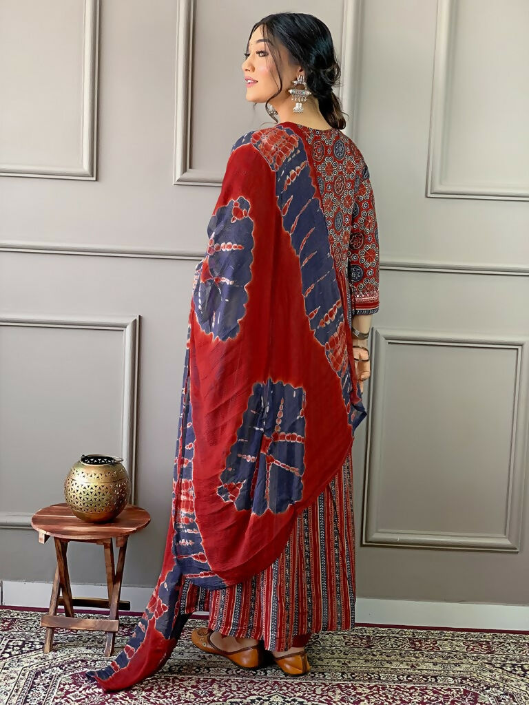 Partywear Designer Cotton Maroon Stitched Suit With Dupatta - Tanisha | Grocsy