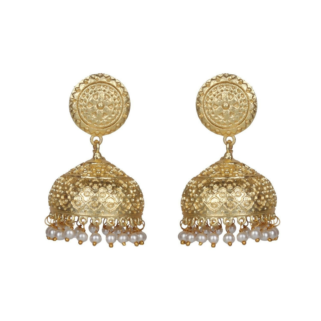 Joban Fashion Women Matte Gold Brass Jhumka | Grocsy